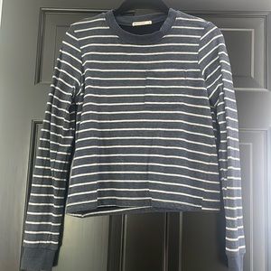 Marine layer cropped stripped blue shirt